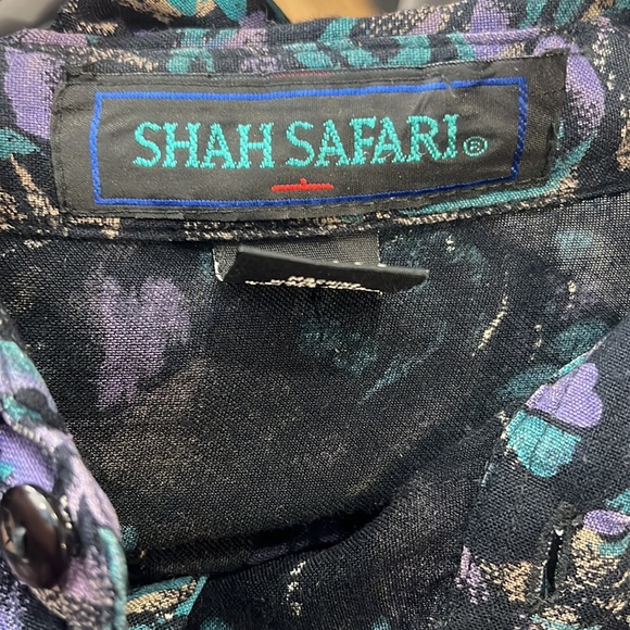 SHAH SAFARI Men's Vintage 80's Button Down Shirt Black Floral Print-Medium - Picture 4 of 4